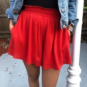 Vibrant Red Flowy Shorts
